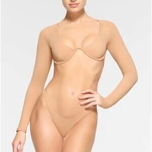 SKIMS Recycled Swim Top Long Sleeve Bikini Off Shoulder Ochre Tan NWT Size Small